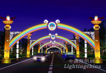 西藏和平60周年街道彩虹橋亮化